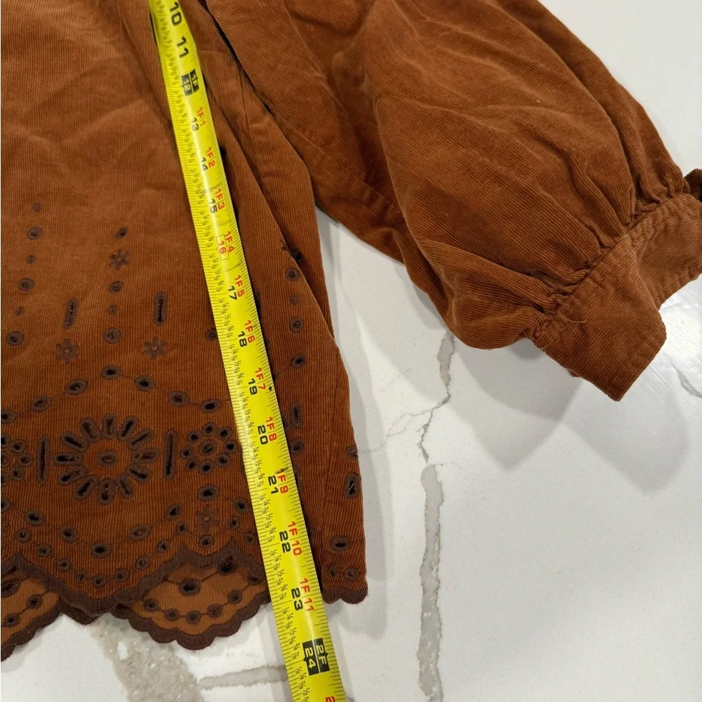 Madewell, Eyelet Embroidered Fine-Wale Corduroy Top, Size Medium NWT